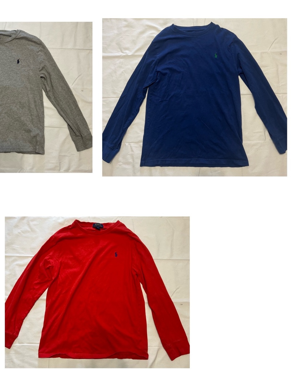 Polo Ralph Lauren Boys Long Sleeve Shirt Lot of 3 Size L 14-16 Red Navy Gray Tee